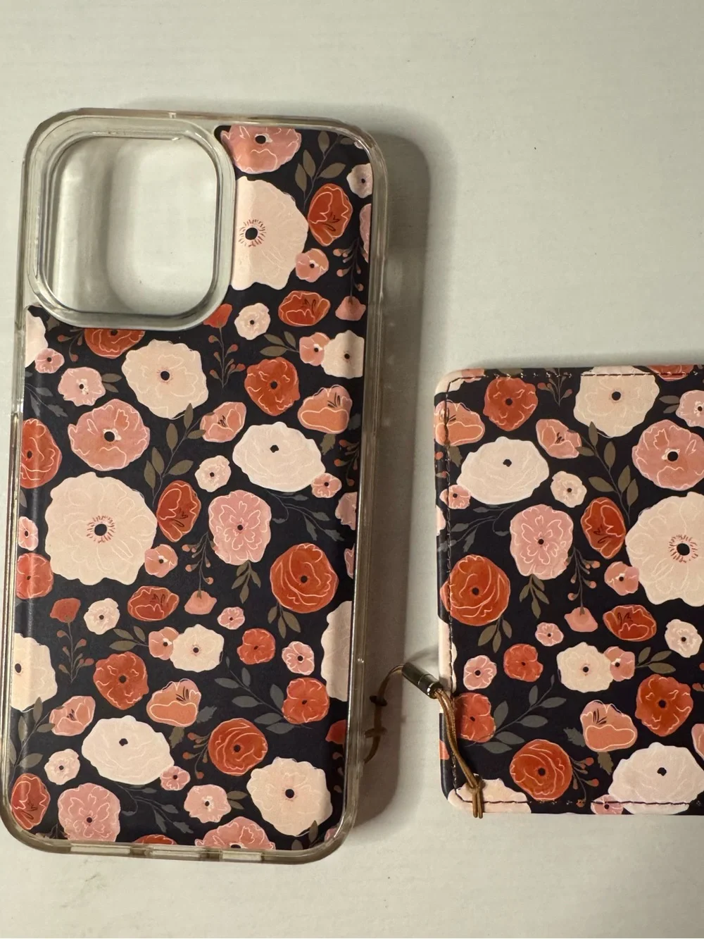Floral Wallet Phone Case with Rust Strap - Compatible Case